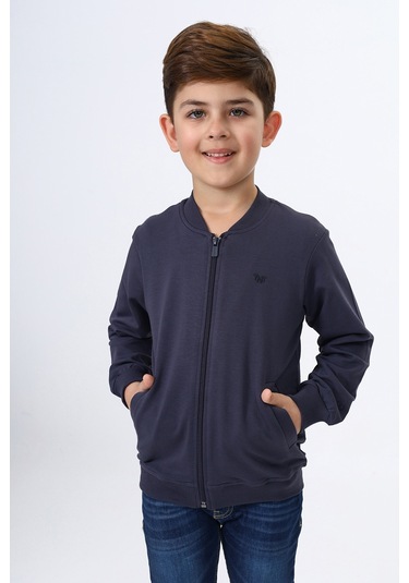 Toontoy Erkek Çocuk Nakışlı Hırka Füme