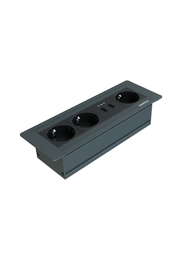 Metalline® Flat-line Kapaksız Gömme Masaüstü Priz Kutusu Usb - An