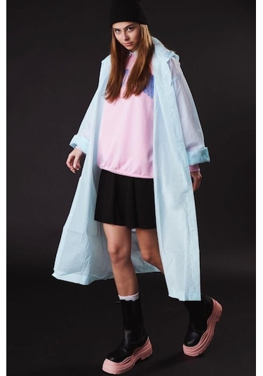 Marlux M21M Unisex Kapüşonlu Çıtçıtlı Eva Yağmurluk - Su Yeşili Turkuaz