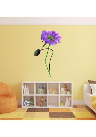 Duvar Süsü Sticker 2 Adet Mor Çiçekli Şeffaf Filmli Pvc 70x50x0