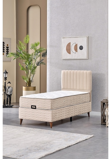 Evdemo Ezgi Tek Kişilik Baza Başlık Set Krem 90 190 90 x 190