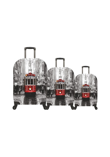 My Saraciye Valiz Kılıfı, Bavul Kılıfı Büyük, Orta, Kabin Boy Kılıf Seti, My Taksim Gri