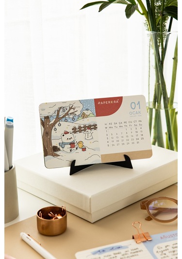 2026 Yılı Karton Ayaklı Masa Takvimi Kawaii - 12x20 Cm