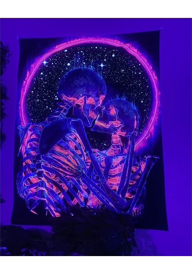 Geekyou Neon Kırmızı Dudaklı Aşık Kelle Desenli Işıklı Duvar Örtüsü - Salon Odası Dekorasyonu Için Parlak Polyester Tapestri Gösterildiği Gibi