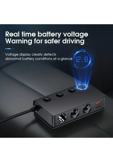 Motion003 Siyah 120w 180w Cift Usb Portlu Gerilim Gostergeli Yuksek Guc Araç Sarj Cihazi 12v 2