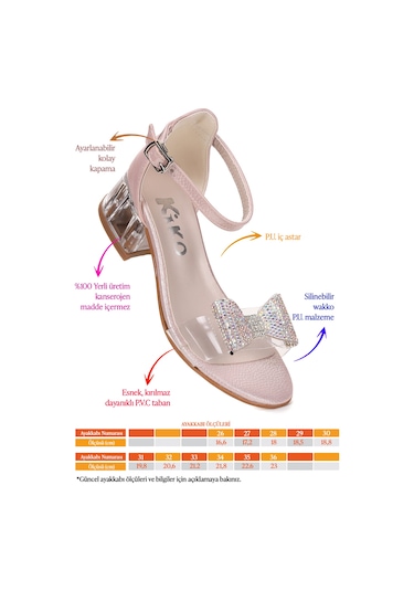 Kiko Kids Tire Vakko Kız Çocuk 4 Cm Şeffaf Topuklu Sandalet Abiye Ayakkabı Pudra Pudra