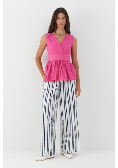 Kuşak Bağlamalı Kolsuz Bluz Fuşya FUŞYA