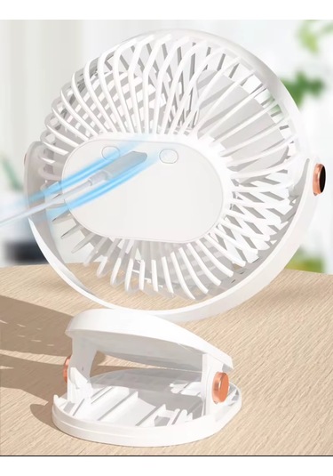 Yüksek Performanslı Pratik Taşınabilir Şarjlı Işıklı 5 Kademeli Masaüstü Fan Beyaz Vnt-02