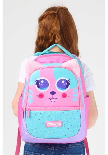 Elatae Su Geçirmez Kumaş Kız Çocuk Çok Gözlü Ortopedik Sırt Okul Çantası L5145 Pembe