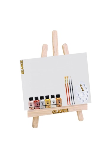 Mini Şövale 25x35 Cm Tuval 4'lü Fırça Seti Artdeco 6x75 Ml Metalik Akrilik Set