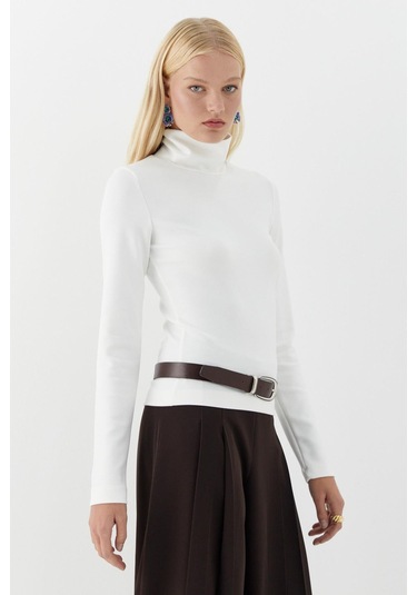 Balıkçı Yaka Uzun Kollu Body Beyaz Beyaz