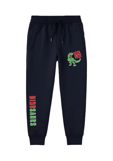 Dino Fun Baskılı Çift Cepli Erkek Çocuk Jogger Eşofman Altı Lacivert