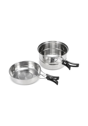 Geeksen Stainless Steel 3'lü Kamp Tencere Seti: Kettle, Tava Ve Buhar Tepsisi İle Çeşitli Pişirme Yöntemleri Gümüş