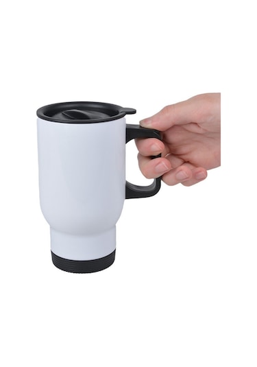 Kişiye Özel Kulplu Fotoğraflı Çelik Bardak Termos - 450mlt Beyaz