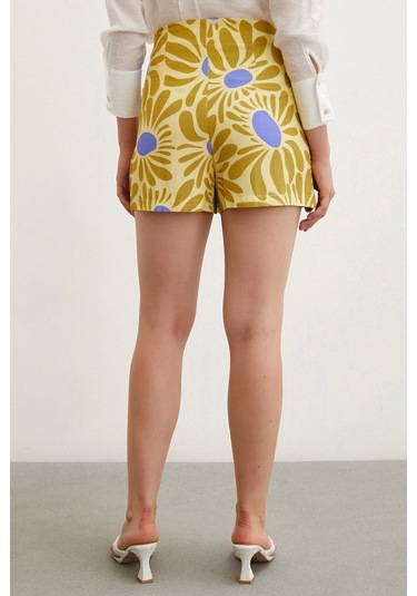 Never More Desenli Şort Etek Sarı