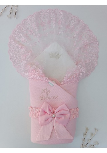 Dantelli Kız Bebek Battaniyesi Mevlütlük Hastane Çıkışı Yenidoğan %100 Pamuklu Organik Uyku Kundağı Pembe