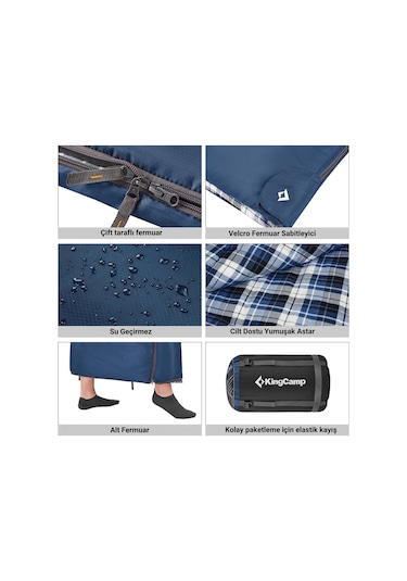 Kingcamp Snowflake 400 Ultra -15 C Uyku Tulumu Navy Sol F. Gri - Mavi