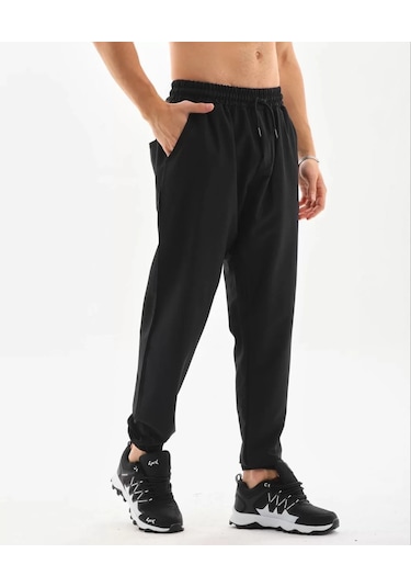 Modavra Unisex Lastik Paçalı Eşofman Altı - Siyah 001