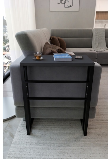 Steel Design Metal Ayaklı Yan Sehpa Laptop Çalışma Masası Sehpa Antrasit