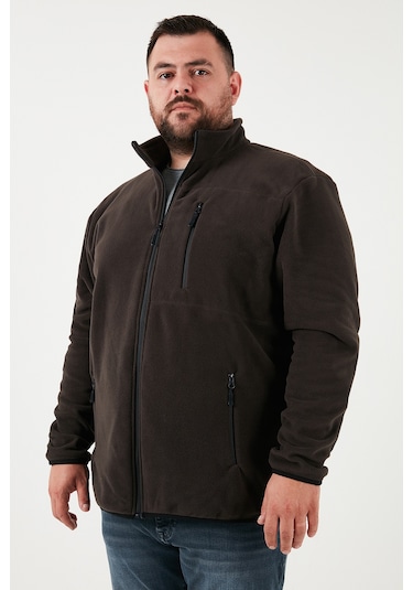 Buratti Regular Fit Dik Yaka Fermuarlı Büyük Beden Polar Erkek Hırka 5906028B Antrasit