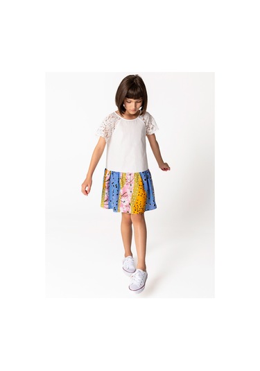 Sheshe Dantel Yarım Kollu Pamuklu Kız Çocuk Elbise Renkli