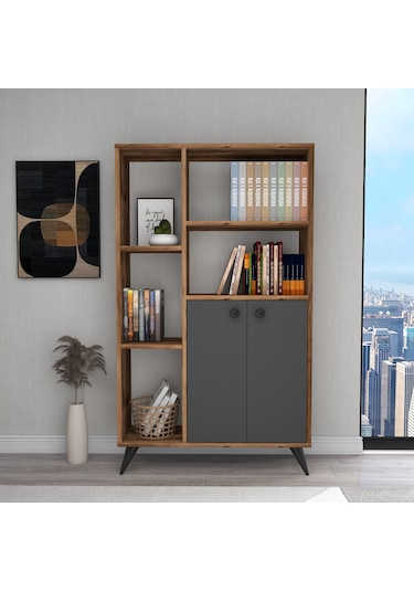 Arnetti Kitaplık 7 Raflı Meldan Kitaplık Lidya Antrasit