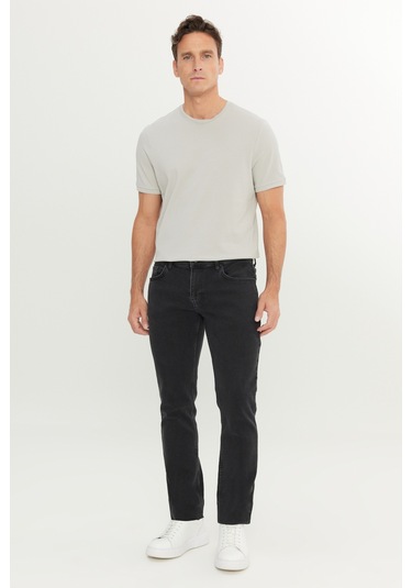 Erkek Sıyah Pamuklu Slim Fit 5 Cep Esnek Jean Denim Kot Pantolon Siyah