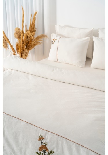 Donna Bej Nakışlı Çift Kişilik Pamuklu Nevresim Seti - 6 Parça Çeyiz Seti Bej