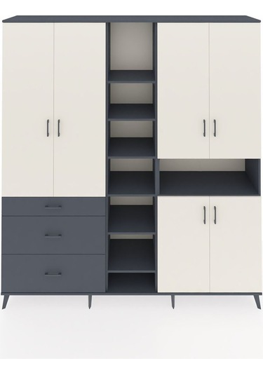 Hyperion Dolap 13 Raflı 3 Çekmeceli 6 Kapaklı 220x44x243 Antrasit-aytaşı/antrasit Aytası/antrasıt