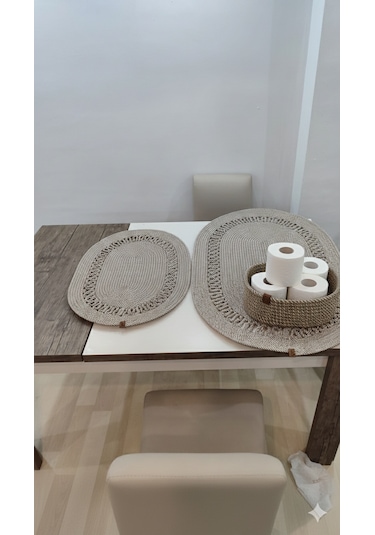 Üçlü Banyo Seti 2 Paspas- 1 Organizer Sepet Jüt İp Ekru - Hardal