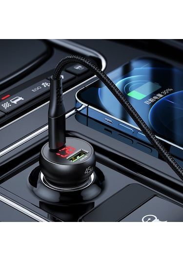 Cc-7030 45W 1Xtype-C 1Xusb Girişli Dijital Göstergeli Araç Şarj