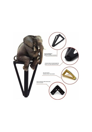 Novahub 4'lü Yedek Mobilya Ayağı Seti, 15cm, Üçgen, Siyah, Paslanmaz Demir, Kendin Yap Masa Ayakları -