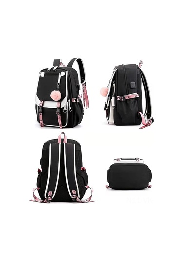 Vkemall Ergen Kız Çanta Okul Çanta 35l 17" Siyah Usb Şarj Ve Kulaklık Girişi Dayanıklı Yumuşak Kumaş Modern Tasarım Siyah Vkemall Ergen Kız Çanta Okul Çanta 35l 17" Siyah Usb Şarj Ve Kulaklık Girişi Dayanıklı Yumuşak Kumaş Modern Tasarım Siyah