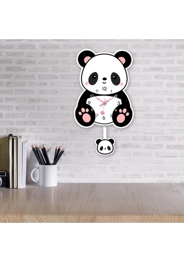 Homyl Panda Sarkaçlı Duvar Saati Sessiz Saat Akrilik Karikatür Stil A