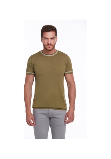 Hatemoğlu Yeşil Slim Fit Basic Bisiklet Yaka Triko Tişört-Yeşil