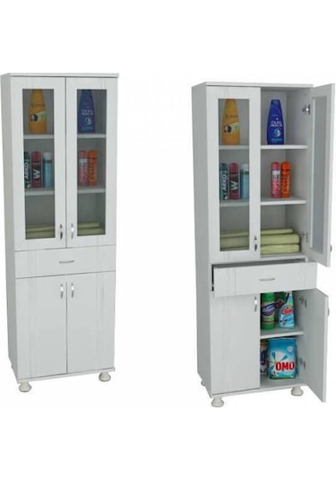 Mdf Lake Kapaklı Banyo Ve Mutfak Boy Dolabı Pleksi Cam Kapaklı Beyaz