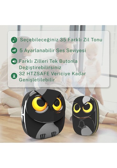 Monozone Işıklı Baykuş Şekilli 2 Alıcı 1 Verici Kapı Zili