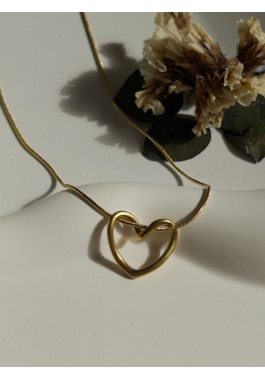 Çelik Kalp Figürlü Basic Kadın Kolye Altın Love Harmony - Gold Sevgililer Günü Hediyesi Altın