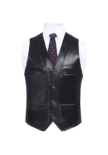 Klasik Entel Kuzu Derisi Yelek Siyah