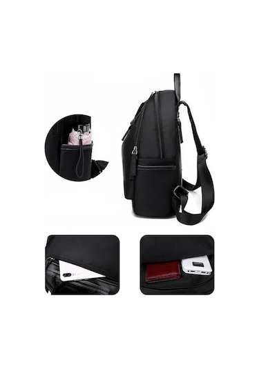 Luckydog Kadın Su Geçirmez Fermuarlı Sırt Çantası Okul Khaki Renk Kulaklık Girişli Haki