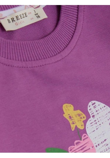Kız Çocuk Pamuklu Cep Detaylı Sweatshirt-14369 Mor