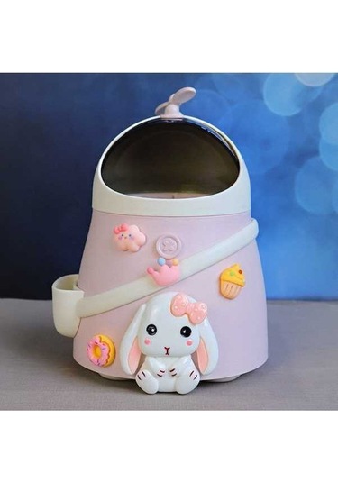 Novahub Pembe Sevimli Tavşan Kapaklı Masaüstü Çöp Kutusu - Dayanıklı Ve Şık Pembe
