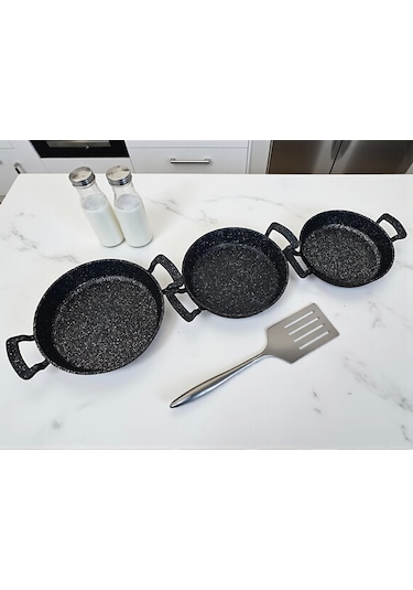 Mybru Döküm Omlet Tava 3'lü Set 18-20-22 Cm Siyah