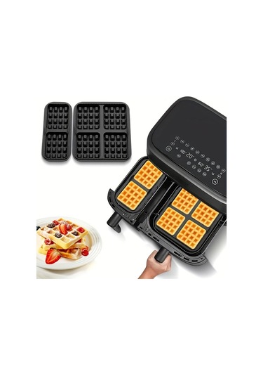 Elmpaly Siyah 2li Yapışmaz Waffle Kalıbı Hava Fritözü Uyumlu Yeniden Kullanılabilir