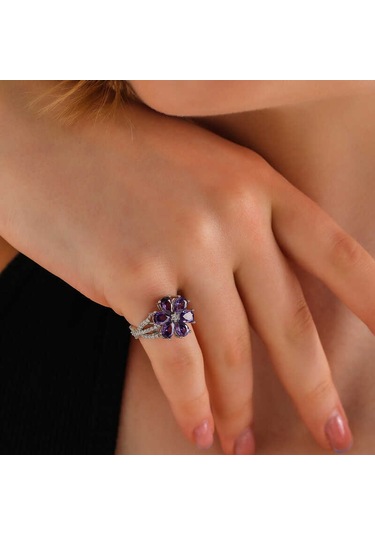 Blackcraft Gümüş Mor Sevgi Çiçeği Kadın Yüzük Bc-e0e8a0 Renkli