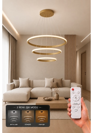 Rizon 3 Lü Led Sarkıt Avize 3 Renk Kumandalı Eskitme