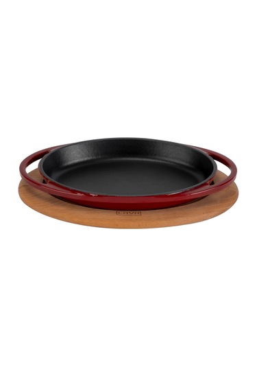 Lava Döküm Oval Sahan Döküm Demir Yekpare Çift Kulplu Kayın Servis Ahşabı Ölçü 21x14cm.-bordo Bordo