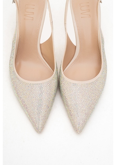 Novs Bej Taşlı Kadın İnce Topuklu Abiye Ayakkabı Bej