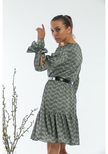 Aymeravm - Desenli Kemerli Elbise - Mck1020Ga Yeşil