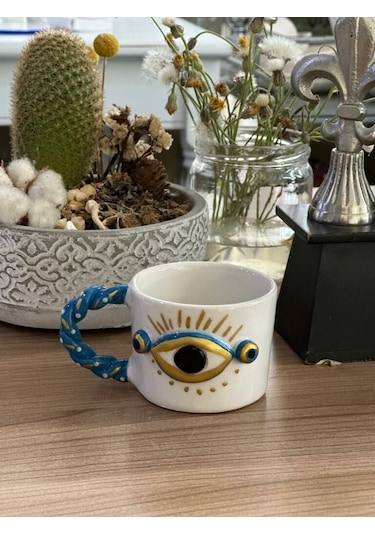 Burgu Kulp Gold Detay Göz 2 Noktalı Kalpli Mug Kupa Fincan